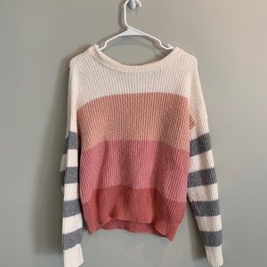 Striped Pink and Gray Sweater with Tie in the Back